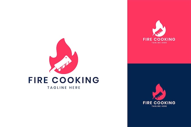 Premium Vector | Fire cooking negative space logo design