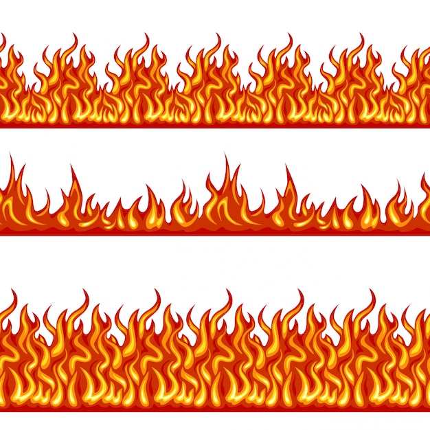 Fire flame seamless border set. | Premium Vector