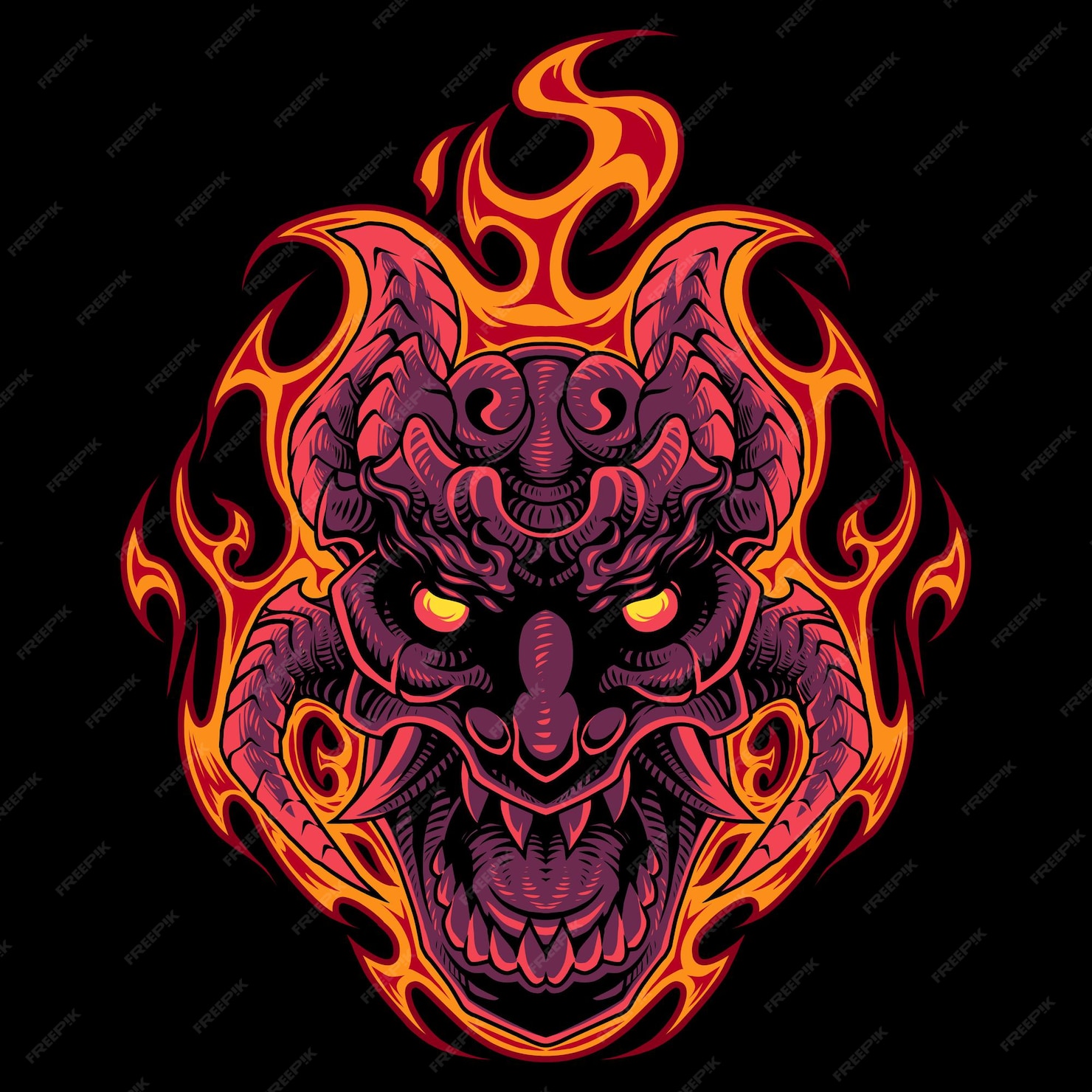 Premium Vector | Fire skull head mascot logo