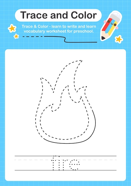 Premium Vector | Fire trace and color preschool worksheet trace for ...