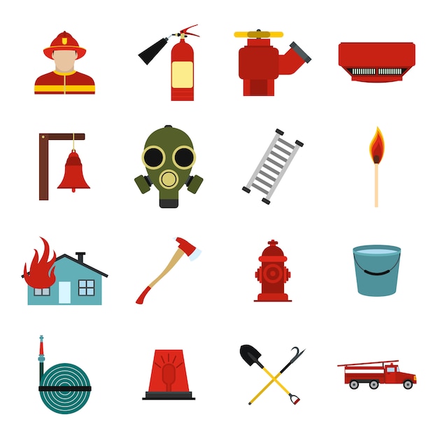 Firefighter flat elements set for web and mobile devices Premium Vector