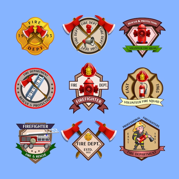 Firefighters Emblems Labels Collection