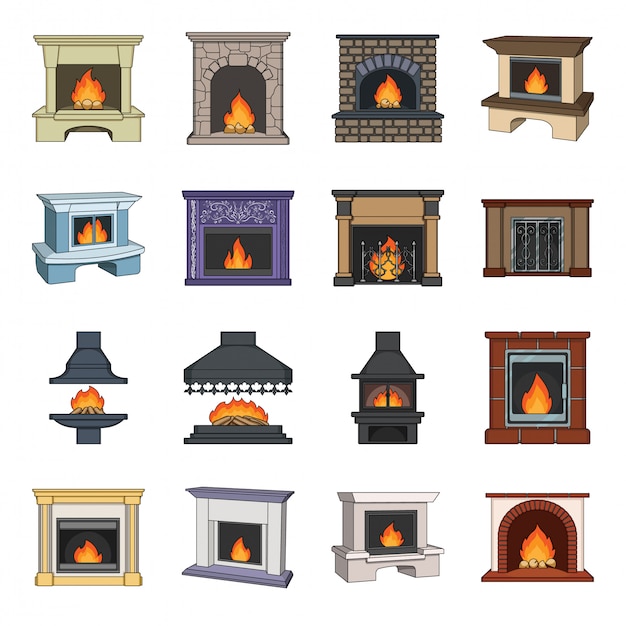 Premium Vector | Fireplace cartoon set icon. isolated cartoon set