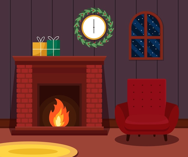 Premium Vector | Fireplace in winter design template