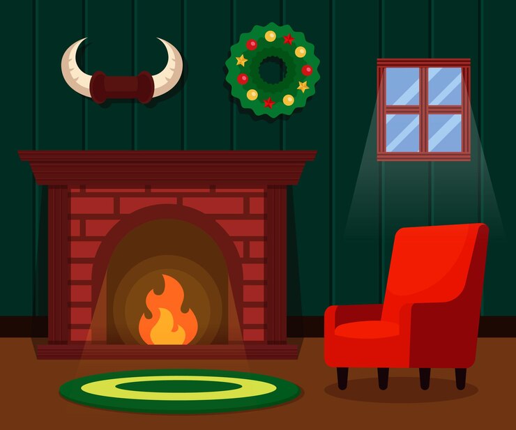 Premium Vector | Fireplace in winter design template