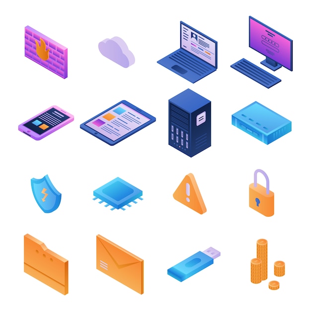 Premium Vector Firewall Security Icons Set Isometric Style