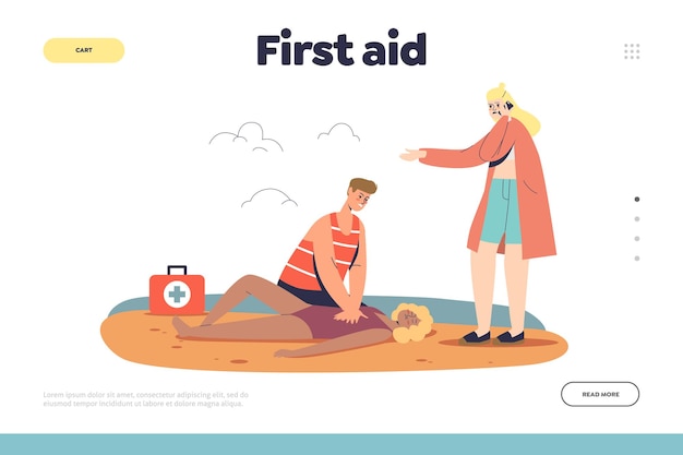 Premium Vector First Aid To Drowning Concept Of Landing Page With