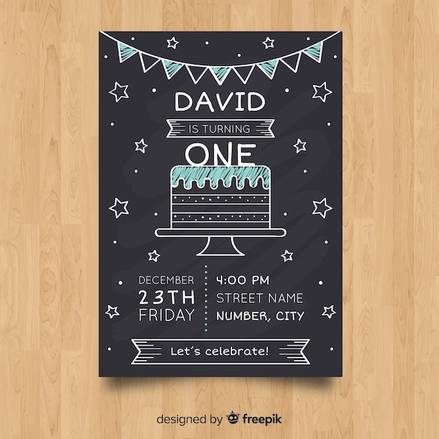 Download First birthday blackboard card template | Free Vector