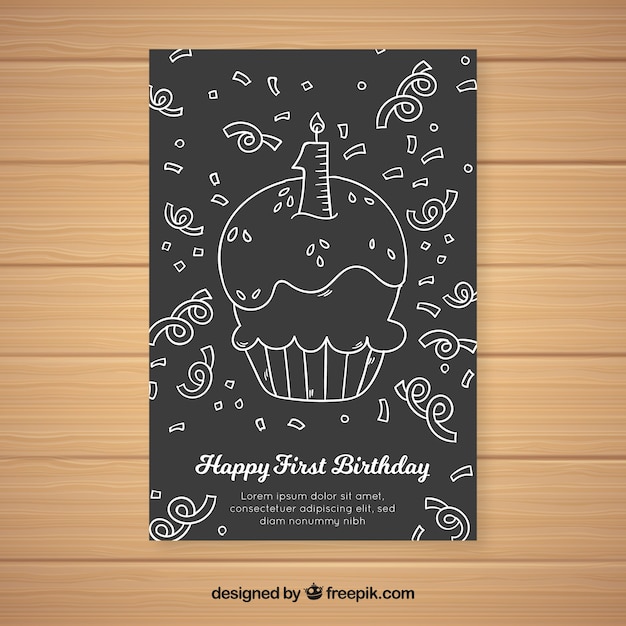 Free Vector | First birthday blackboard cupcake card template