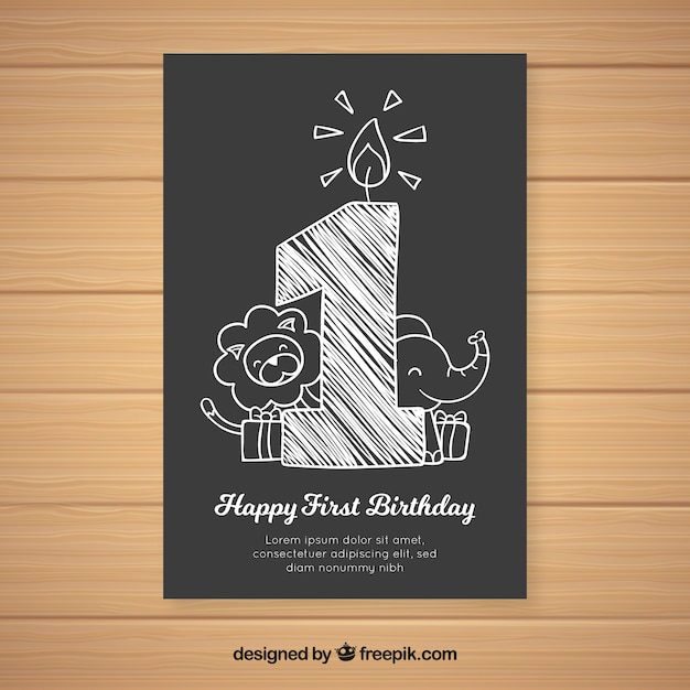 Download First birthday blackboard numbers card template Vector ...