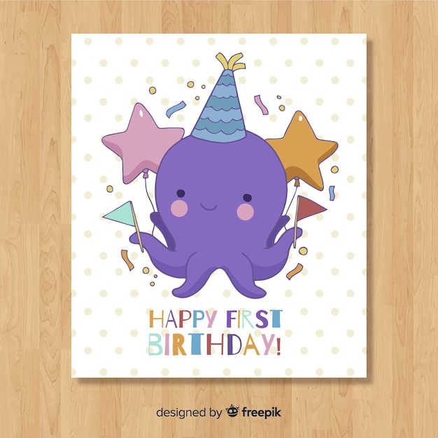 Download First birthday card design | Free Vector