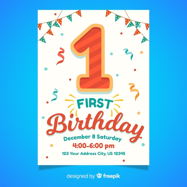 Download First birthday card | Free Vector