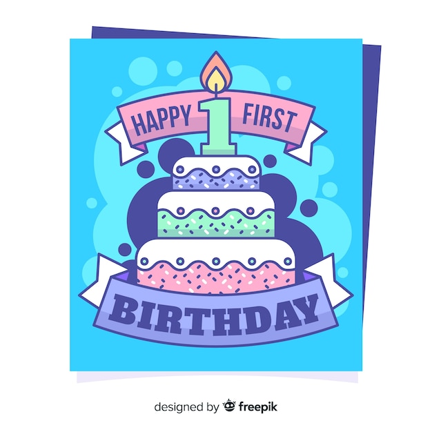 Download First birthday card | Free Vector