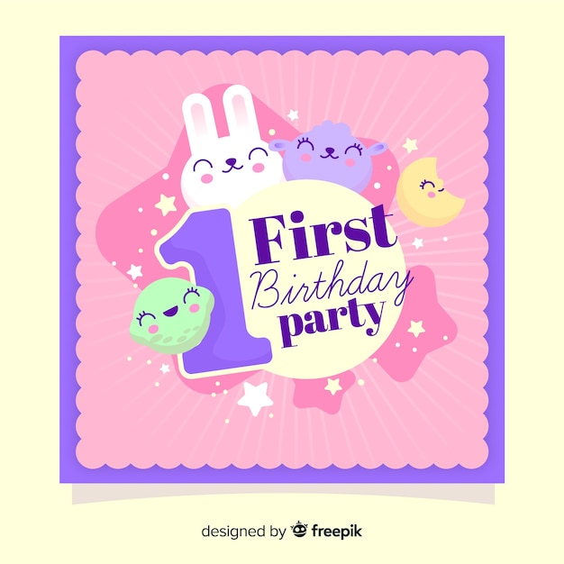 Download First birthday card | Free Vector