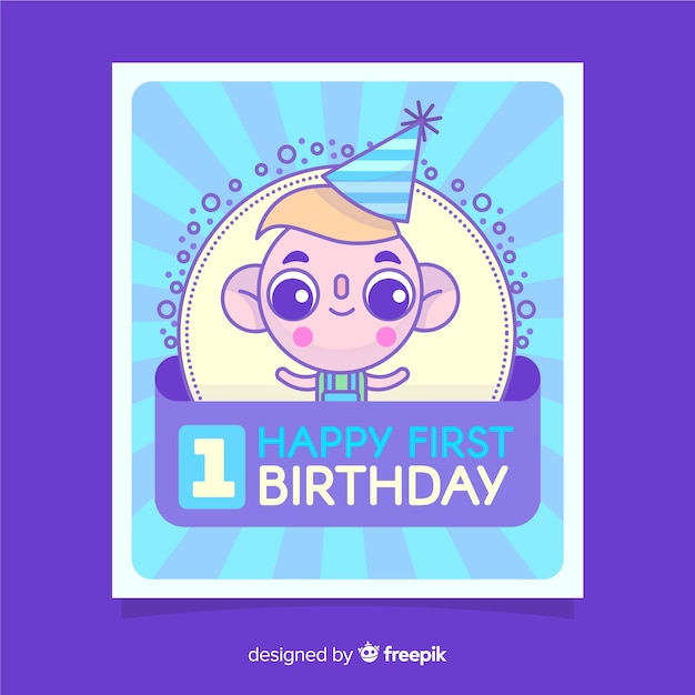 Download First birthday card | Free Vector