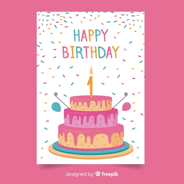 First birthday confetti cake greeting | Free Vector