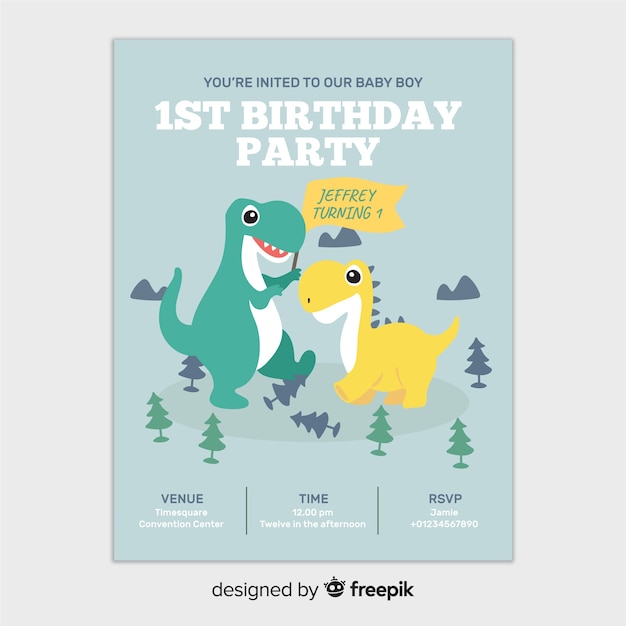 Free Vector | First birthday dinosaurs invitation