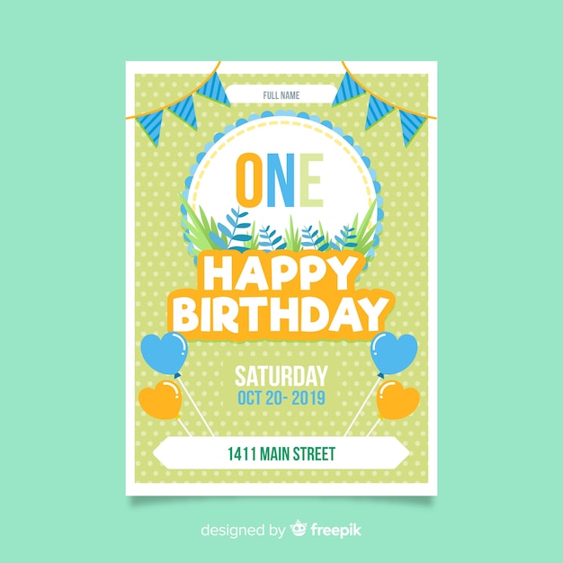 Download First birthday flat jungle card | Free Vector