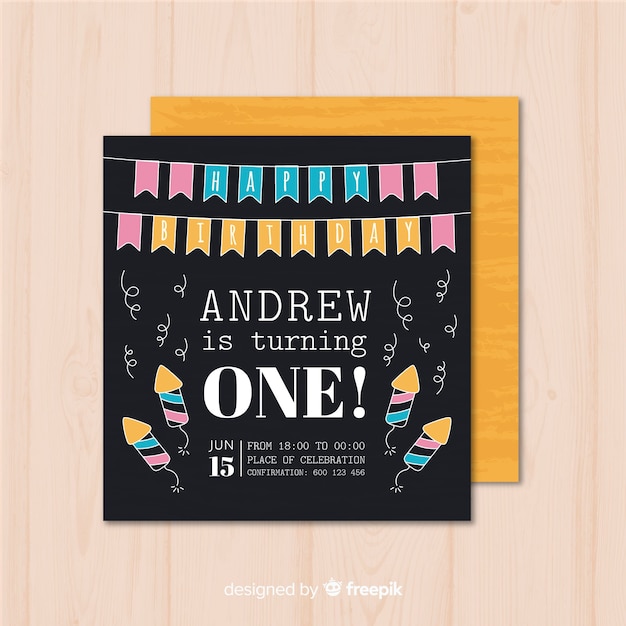 Download First birthday garland card template Vector | Free Download