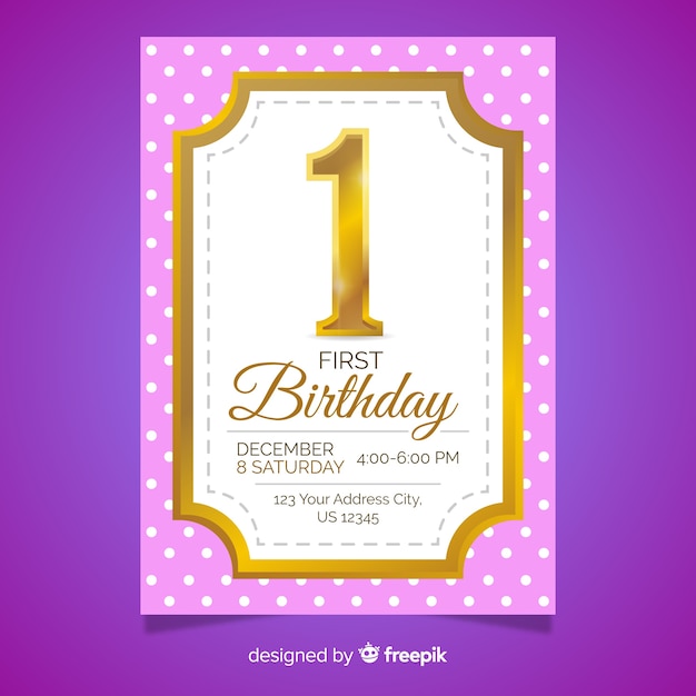 Download First birthday gold number card Vector | Free Download