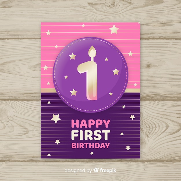 Download First birthday golden number card template | Free Vector