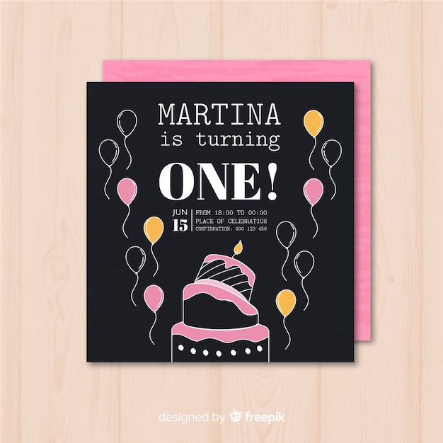 Download First birthday hand drawn balloons card template | Free Vector