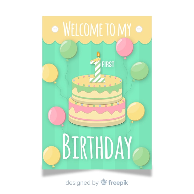 Download First birthday invitation card | Free Vector