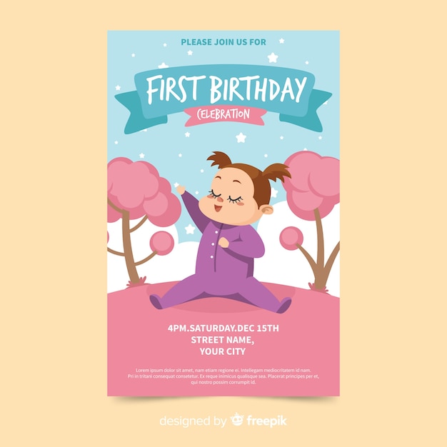 Download Free Vector | First birthday party invitation card