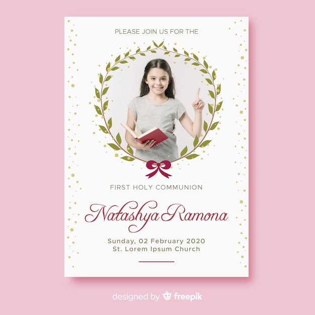 first-communion-invitation-template-with-hoto-free-vector