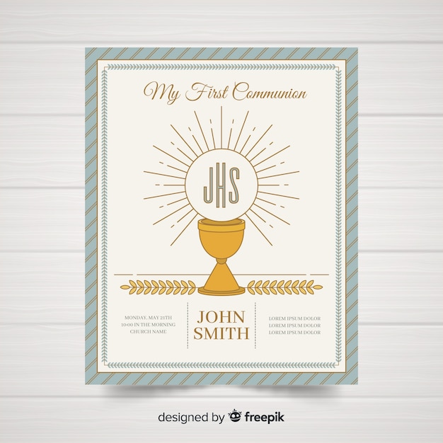 First communion invitation template Vector Free Download
