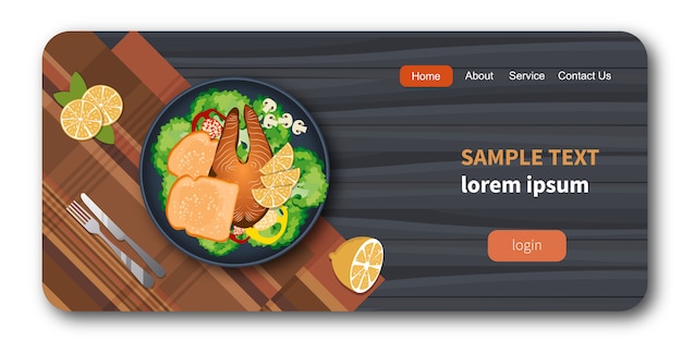 Fish and bread on a plate with healthy vegetables mock-up Premium Vector