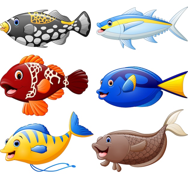 Download Fish cartoon set Vector | Premium Download