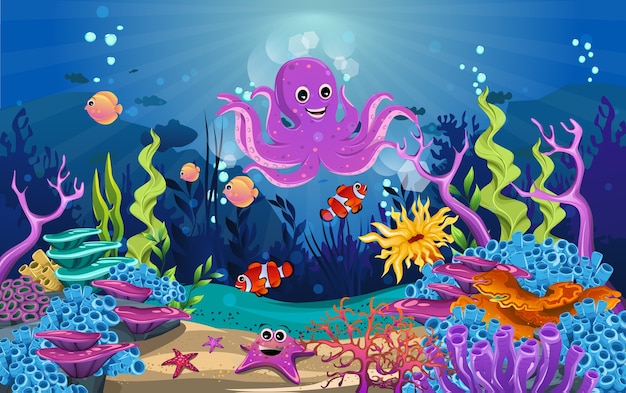 Premium Vector | Fish and octopus funny