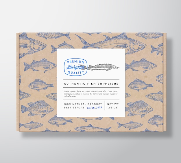 Download Premium Vector Fish Realistic Cardboard Box Packaging Mockup