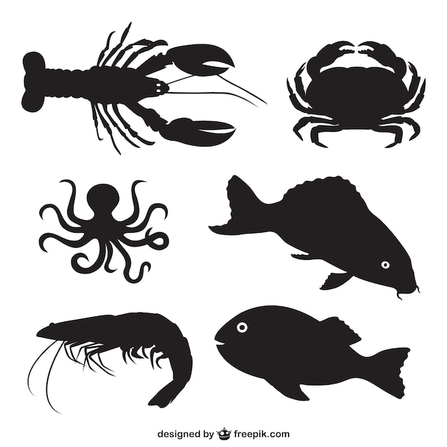 Download Fish and shellfish silhouettes Vector | Free Download