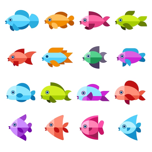 Premium Vector | Fish vector flat icons set