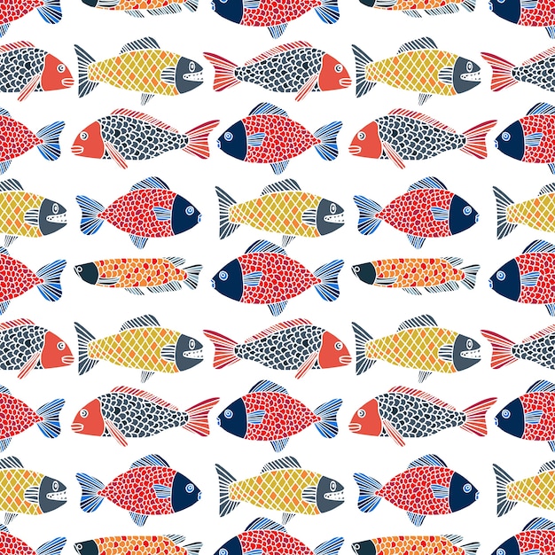 Premium Vector | Fish vector hand drawn pattern