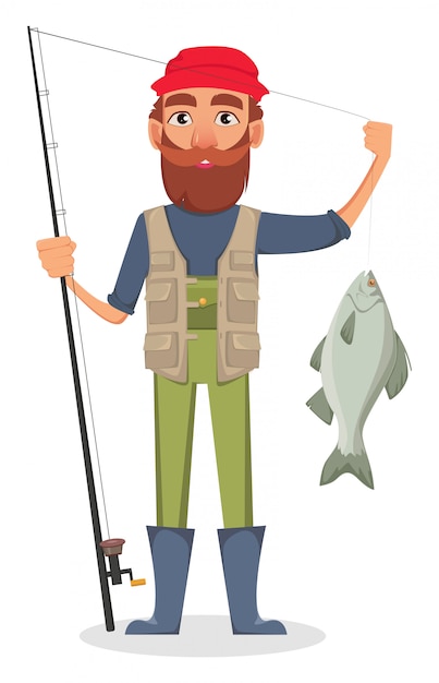 Premium Vector | Fisher cartoon character