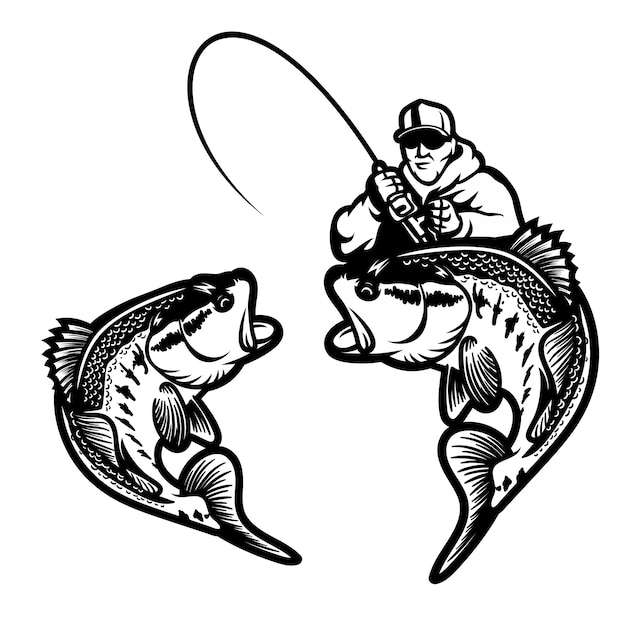 Download Fishing big bass logo theme vector illustration isolated | Premium Vector