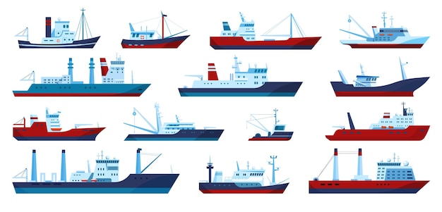 Premium Vector | Fishing boats commercial fishing trawler yacht ...