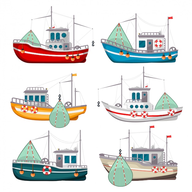 Download Fishing boats set | Premium Vector