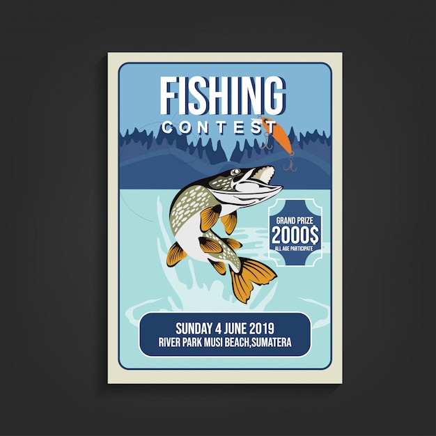 Fishing contest flyer template Premium Vector