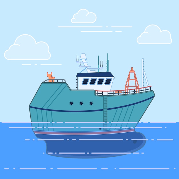 Download Fishing vessel in sea | Premium Vector