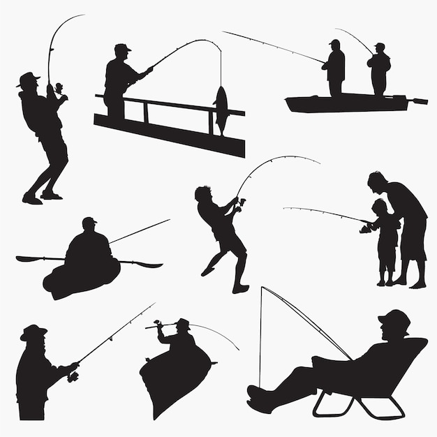 Fishingman silhouettes | Premium Vector