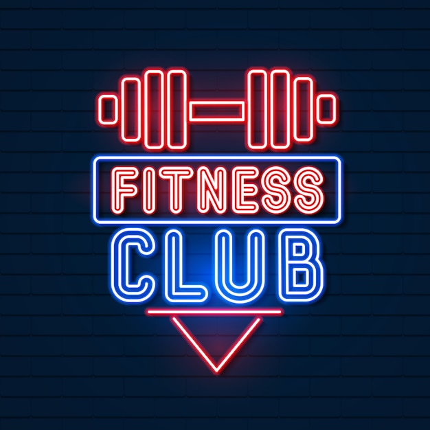 Premium Vector | Fitness center gym room. led neon light sign display.