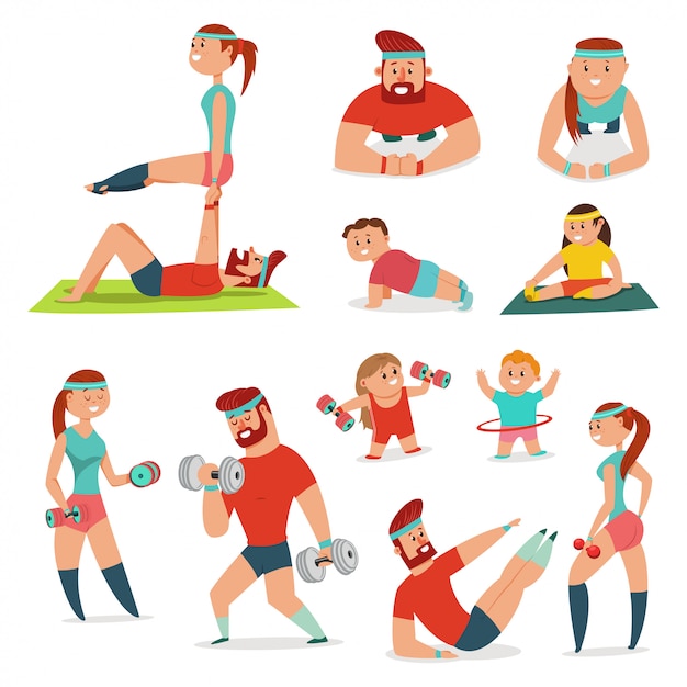 Premium Vector | Fitness couple man and woman doing exercise. family ...