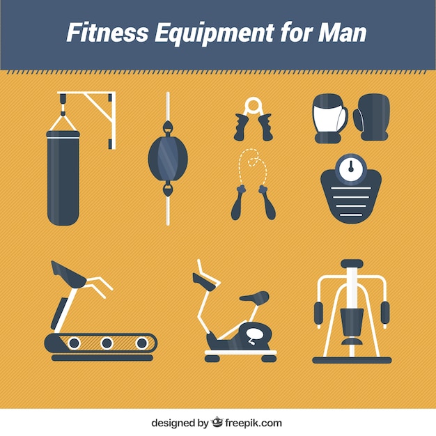 Fitness equipment for man in a flat\
style