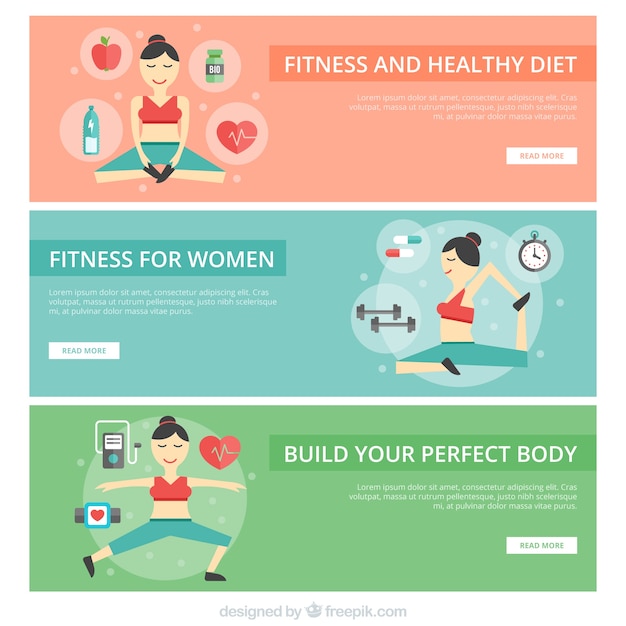 Free Vector | Fitness fot women flat banners