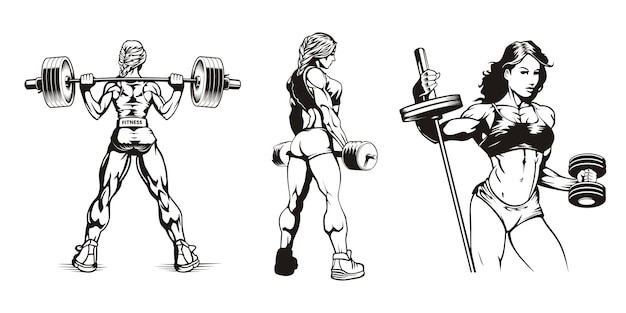 Premium Vector | Fitness girls, young beautiful muscular ...