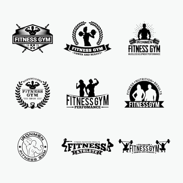 Fitness Gym Badges Logos 1 Premium Vector